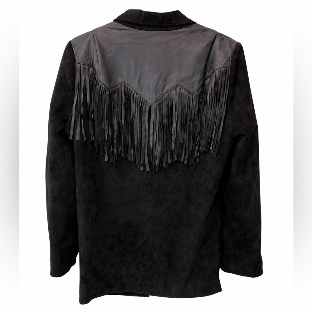 Vintage Fringe Suede Western Jacket Black Small Boho Coastal Cowgirl Festival - Picture 3 of 7